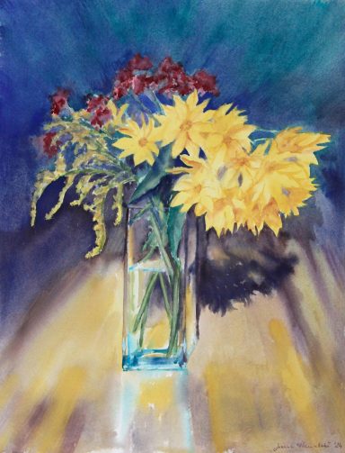 Herbstblumen in Vase, Aquarelle, ca. 39 x 51 cm